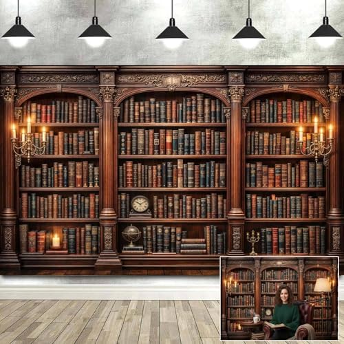 10X8ft Library Bookshelf Backdrop Retro Library Office Study Bookshelf Scene Photography Background Home Office