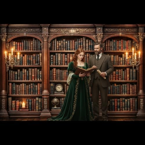 10X8ft Library Bookshelf Backdrop Retro Library Office Study Bookshelf Scene Photography Background Home Office, alternate