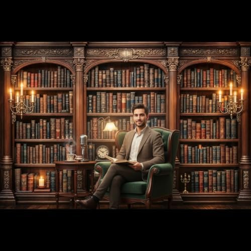 10X8ft Library Bookshelf Backdrop Retro Library Office Study Bookshelf Scene Photography Background Home Office, alternate