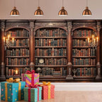 10X8ft Library Bookshelf Backdrop Retro Library Office Study Bookshelf Scene Photography Background Home Office, alternate