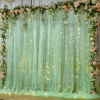10x8ft Olive Green Tulle Backdrop Curtain with Lights String for Parites, Sheer Photo Backdrop Curtains for