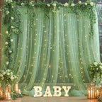 10x8ft Olive Green Tulle Backdrop Curtain with Lights String for Parites, Sheer Photo Backdrop Drapes with, alternate view 4