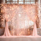10x8ft Peach Tulle Backdrop Curtain with Lights String for Parites, Sheer Photo Backdrop Curtains with Lights, alternate view