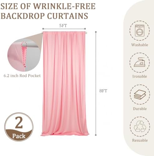 10x8FT Pink Backdrop Curtains for Wedding Parties, Ultra Drapey & Silky Drapes for Backdrop Skin-Friendly & Soft, alternate
