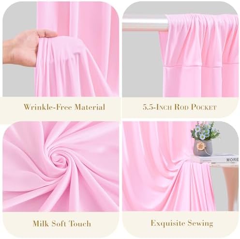 10x8ft Pink Backdrop Curtains, Wrinkle Free Baby Pink Drapes for Backdrop, Photo Backdrop Drapes for Wedding, alternate view