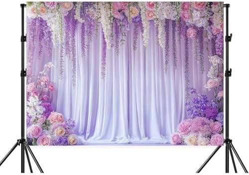 10X8ft Purple Flower Wall Backdrop Romantic Floral Wedding Photography Background for Wedding Bridal Shower, alternate view 4