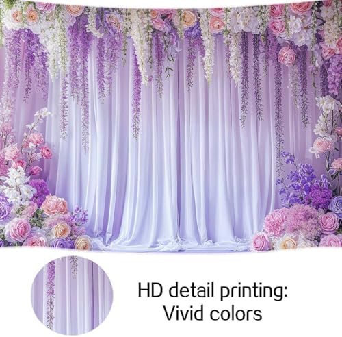 10X8ft Purple Flower Wall Backdrop Romantic Floral Wedding Photography Background for Wedding Bridal Shower, alternate view 5