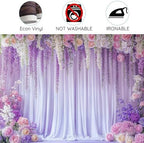 10X8ft Purple Flower Wall Backdrop Romantic Floral Wedding Photography Background for Wedding Bridal Shower, alternate view 6