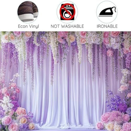 10X8ft Purple Flower Wall Backdrop Romantic Floral Wedding Photography Background for Wedding Bridal Shower, alternate view 6