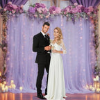 10x8ft Purple Tulle Backdrop Curtain with Lights String for Parites, Sheer Photo Backdrop Curtains with Lights, alternate