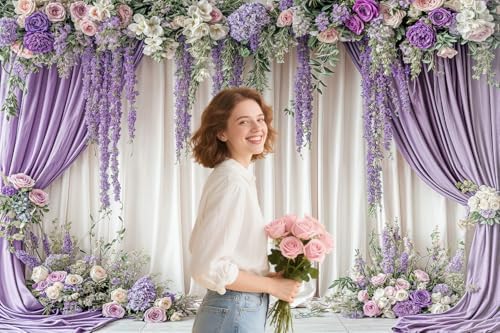 10X8ft Purple Wisteria Flower Wedding Backdrop Purple Floral Curtain Background for Bridal Shower Birthday Party, alternate