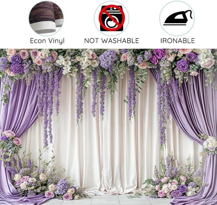 10X8ft Purple Wisteria Flower Wedding Backdrop Purple Floral Curtain Background for Bridal Shower Birthday Party, alternate