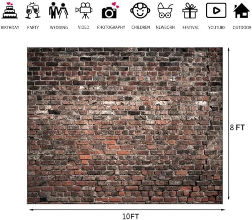 10x8ft Red Brick Wall Photography Backdrop Rustic Vintage Industrial Style Background Banner for Party Wedding, alternate