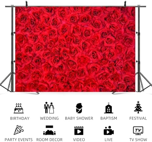 10x8ft Red Rose Backdrop Rose Flower Wall Background for Photography Valentines Day Backdrop Valentines Banner, alternate