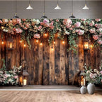 10X8ft Rustic Wooden Floral Wedding Backdrop Pink Roses Farmhouse Photography Background Vintage Style Decor for, alternate