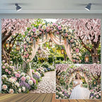 10X8ft Spring Floral Arch Backdrop, Romantic Garden Wedding Blossom Tree Scenery Photography Background for