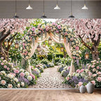 10X8ft Spring Floral Arch Backdrop, Romantic Garden Wedding Blossom Tree Scenery Photography Background for, alternate view 2