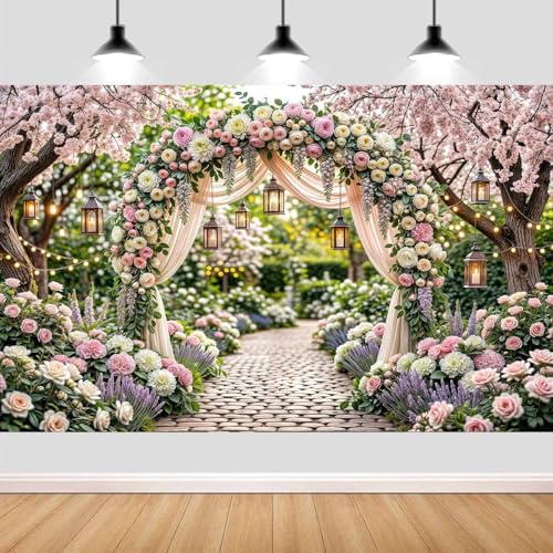 10X8ft Spring Floral Arch Backdrop, Romantic Garden Wedding Blossom Tree Scenery Photography Background for, alternate view 3