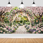 10X8ft Spring Floral Arch Backdrop, Romantic Garden Wedding Blossom Tree Scenery Photography Background for, alternate view 3