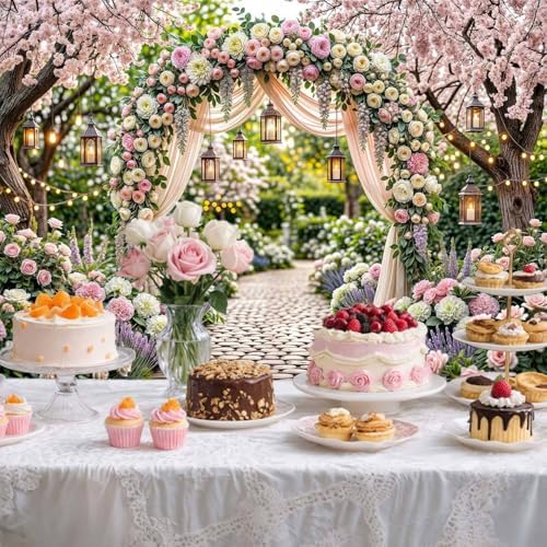 10X8ft Spring Floral Arch Backdrop, Romantic Garden Wedding Blossom Tree Scenery Photography Background for, alternate view 4