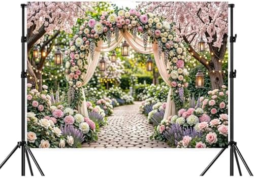 10X8ft Spring Floral Arch Backdrop, Romantic Garden Wedding Blossom Tree Scenery Photography Background for, alternate view 5
