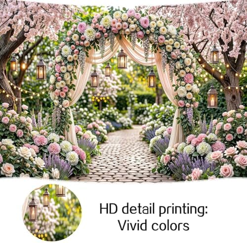 10X8ft Spring Floral Arch Backdrop, Romantic Garden Wedding Blossom Tree Scenery Photography Background for, alternate view 6
