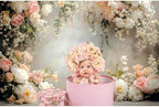 10x8ft Vinyl Flowers Wall Photography Backdrop Vinatage Wall White Pink Floral European Style Background Outdoor, alternate