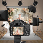 10x8ft Vinyl Flowers Wall Photography Backdrop Vinatage Wall White Pink Floral European Style Background Outdoor, alternate