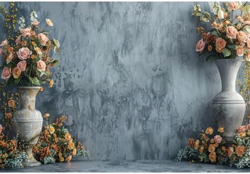 10x8ft Vinyl Retro Vase Wall Backdrop Photography Old Style Flowers Rose Vintage Medieval Weeding Ceremony
