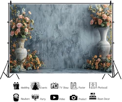 10x8ft Vinyl Retro Vase Wall Backdrop Photography Old Style Flowers Rose Vintage Medieval Weeding Ceremony, alternate view 6