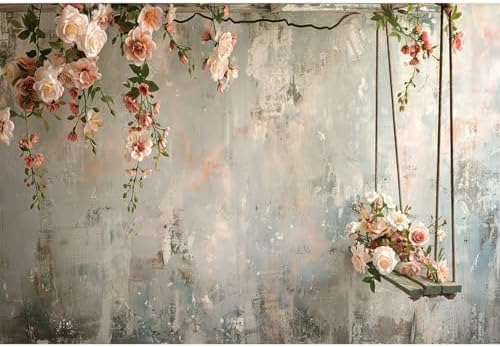 10x8ft Vinyl Vintage Flowers Wall Photography Backdrop Pink Rose Retro Wall Old Style Background Photo for