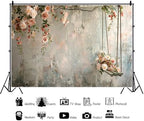 10x8ft Vinyl Vintage Flowers Wall Photography Backdrop Pink Rose Retro Wall Old Style Background Photo for, alternate view 6