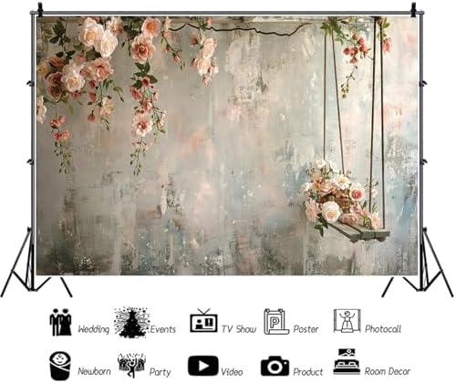 10x8ft Vinyl Vintage Flowers Wall Photography Backdrop Pink Rose Retro Wall Old Style Background Photo for, alternate view 6