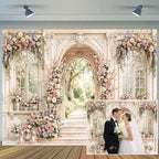 10X8ft Wedding Backdrop Floral Arch Garden Window Photography Background Romantic Pink Flowers Bridal Shower