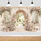 10X8ft Wedding Backdrop Floral Arch Garden Window Photography Background Romantic Pink Flowers Bridal Shower, alternate view