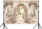 10X8ft Wedding Backdrop Floral Arch Garden Window Photography Background Romantic Pink Flowers Bridal Shower, alternate view