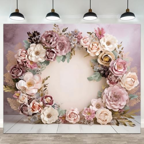 10x8ft Wedding Backdrop Purple Pink Floral Theme Photography Background White Flower Garland Green Leaves Bridal