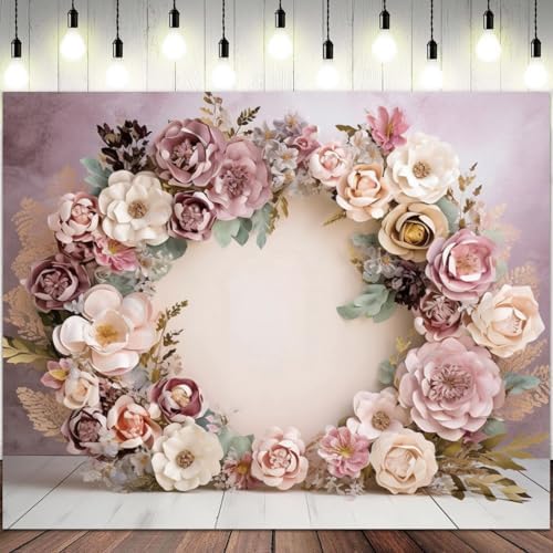 10x8ft Wedding Backdrop Purple Pink Floral Theme Photography Background White Flower Garland Green Leaves Bridal, alternate