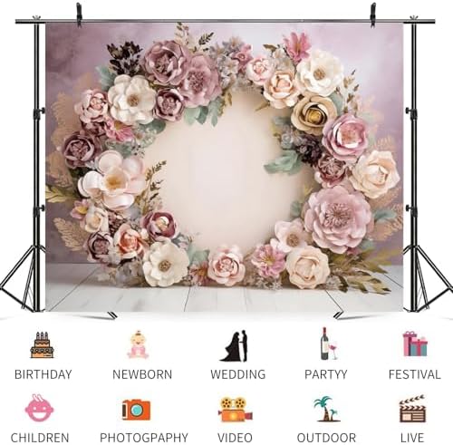 10x8ft Wedding Backdrop Purple Pink Floral Theme Photography Background White Flower Garland Green Leaves Bridal, alternate