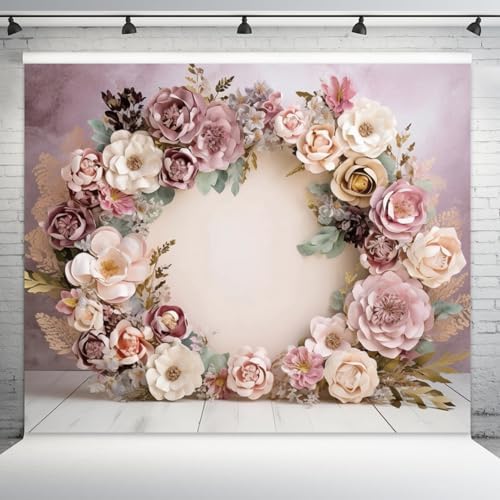 10x8ft Wedding Backdrop Purple Pink Floral Theme Photography Background White Flower Garland Green Leaves Bridal, alternate