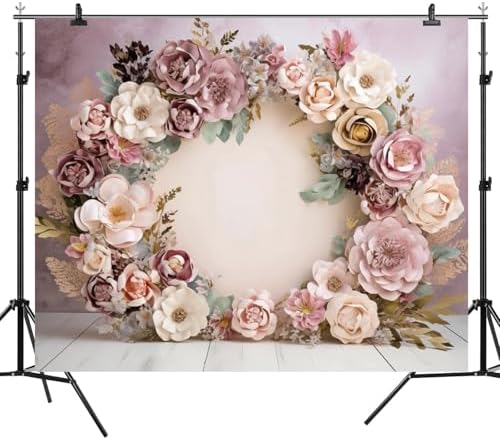 10x8ft Wedding Backdrop Purple Pink Floral Theme Photography Background White Flower Garland Green Leaves Bridal, alternate