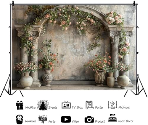 10x8ft Wedding Flowers Wall Backdrop Photography Vintage European Palace Victoria Wall Floral Background for, alternate view