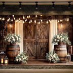 10X8FT Western Country Wedding Backdrop Rustic Barn Door White Flower Bridal Photography Backdrop Farmhouse, alternate view 2