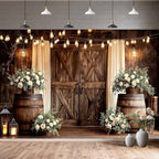 10X8FT Western Country Wedding Backdrop Rustic Barn Door White Flower Bridal Photography Backdrop Farmhouse, alternate view 3