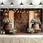 10X8FT Western Country Wedding Backdrop Rustic Barn Door White Flower Bridal Photography Backdrop Farmhouse, alternate view 4