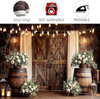 10X8FT Western Country Wedding Backdrop Rustic Barn Door White Flower Bridal Photography Backdrop Farmhouse, alternate view 6