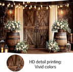 10X8FT Western Country Wedding Backdrop Rustic Barn Door White Flower Bridal Photography Backdrop Farmhouse, alternate view 7