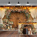 10x8ft Western Wedding Backdrop Rustic Barn Door Photography Backdrop Farmhouse Pink Flower Cabin Wooden