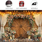 10x8ft Western Wedding Backdrop Rustic Barn Door Photography Backdrop Farmhouse Pink Flower Cabin Wooden, alternate view 7