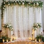 10x8ft White Backdrop Curtain with Lights String for Parites, Sheer Tulle Curtains Photo Backdrop Drapes for